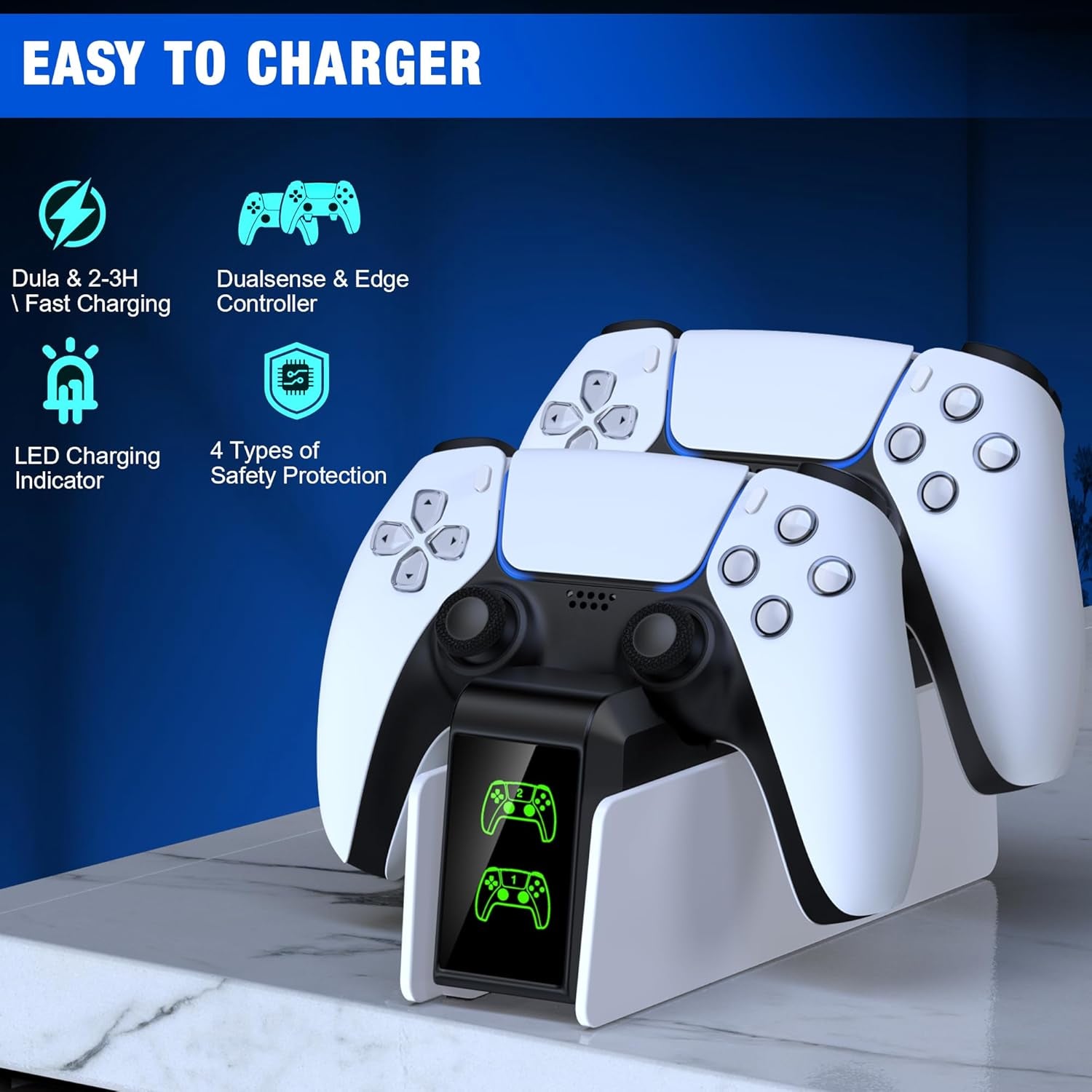 PS5 Controller Charging Station, Dual Charging Stand for Charging PS5 Elite Controllers, Charging Station for Charging 2 PS5 Handles, with USB Port/Memory for PS5 Charging Station Accessories