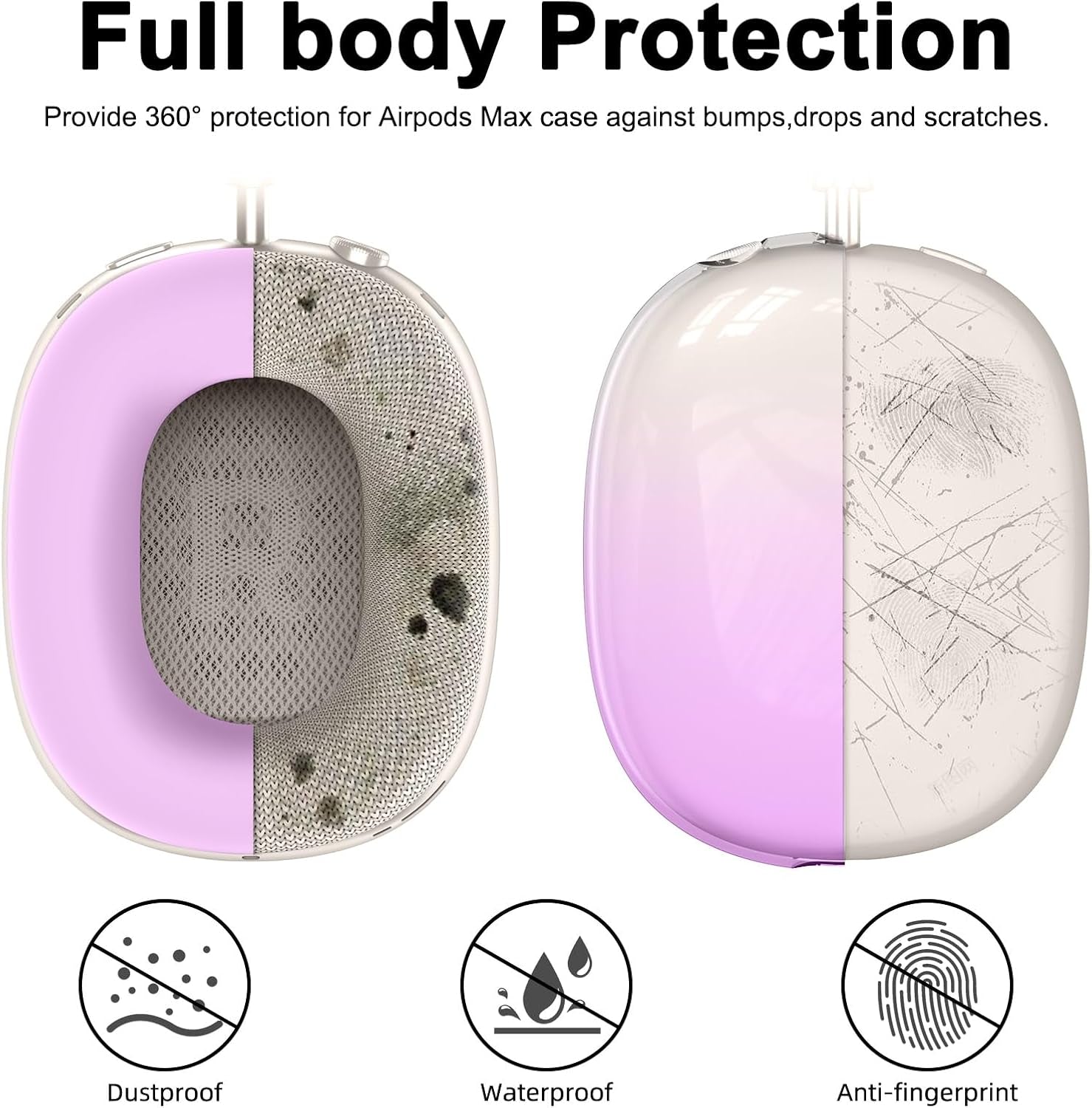 Silicone Case Cover for Airpods Max 2,Clear Gradient TPU Ear Cups Cover/Ear Pad Case Cover/Headband Cover for Airpods Max 2/1 (2026/2024/2020),Transparent Accessories for Apple Airpod Max,Light Purple