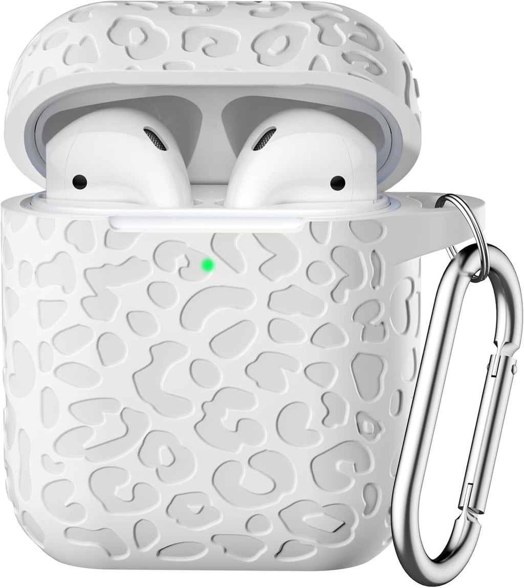 Compatible with Apple Airpods 1St/2Nd Generation Charging Case, Stylish Soft Silicone Leopard Print Engraved Protector with Keychain Compatible with Airpods Case, Starlight