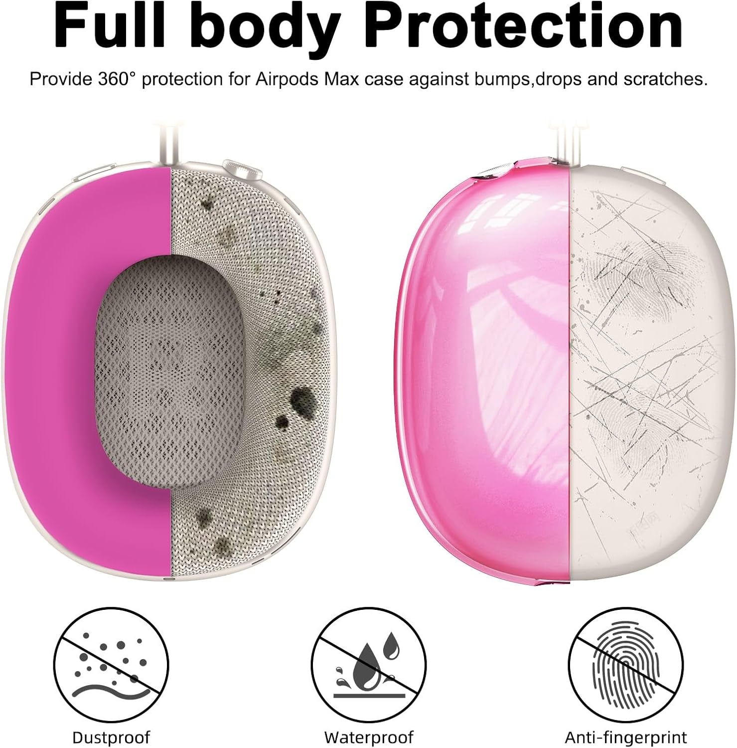 Silicone Case Cover for Airpods Max 2, Clear Soft TPU Ear Cups Cover/Ear Pad Case Cover/Headband Cover for Airpods Max 2/1 (2026/2024/2020), Transparent Accessories for Apple Airpod Max, Hot Pink