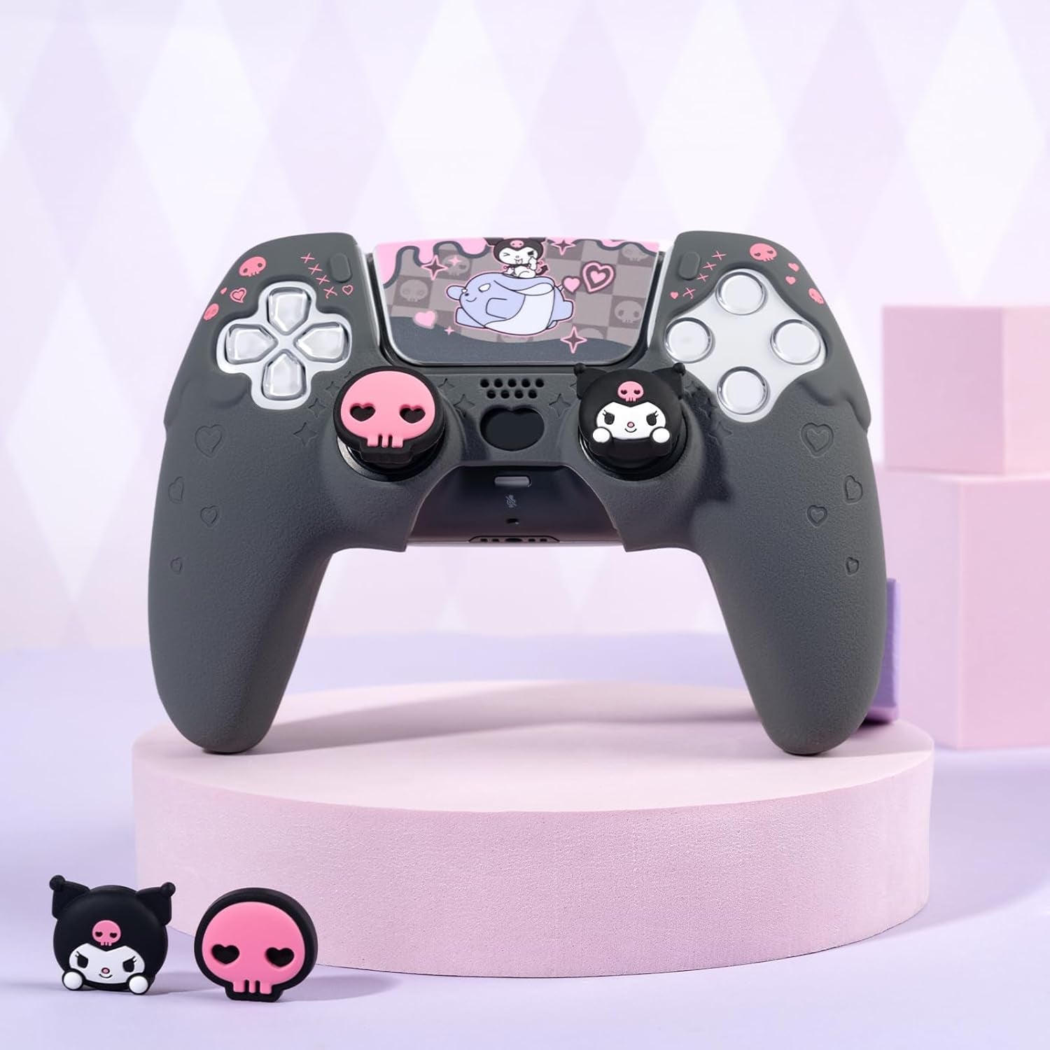 Silicone PS5 Controller Cover Skin Set,Anti-Slip Soft Protective Case for Ps5 Wireless Controller with 2 Thumb Grip Caps and 1 Sticker (Kml-Black)