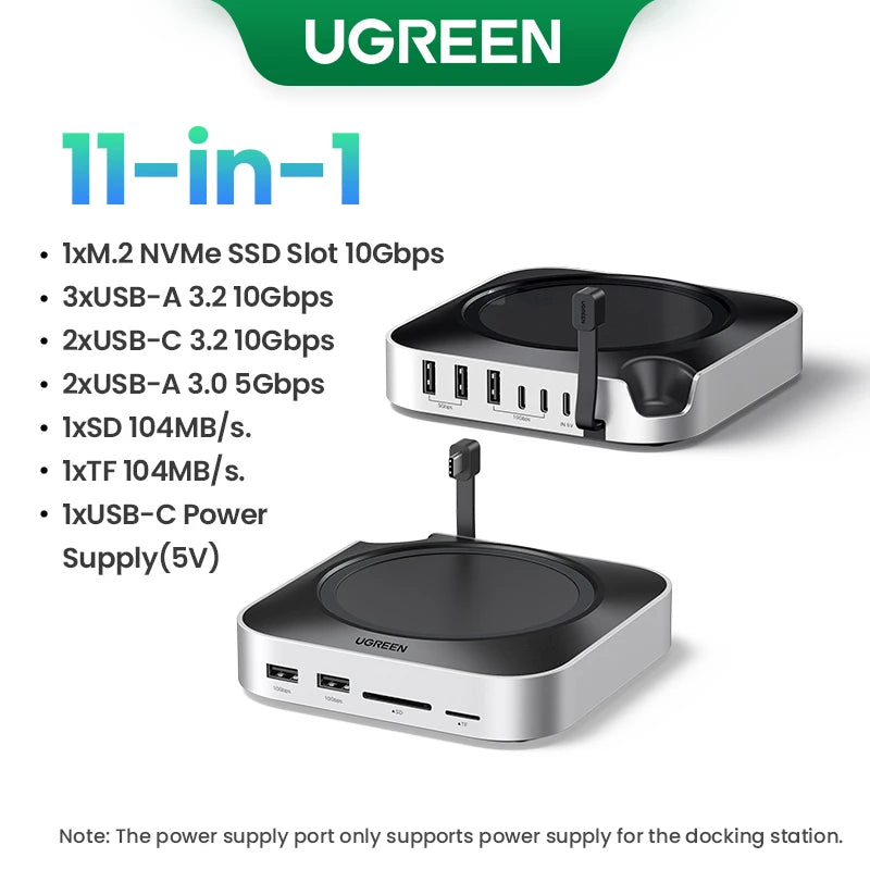 USB HUB Docking Station for Mac Mini M4 M4 Pro M.2 Nvme SSD 8TB Max 10Gbps USB-A&C Ports SD&TF 170Mb/S USB Splitter Dock