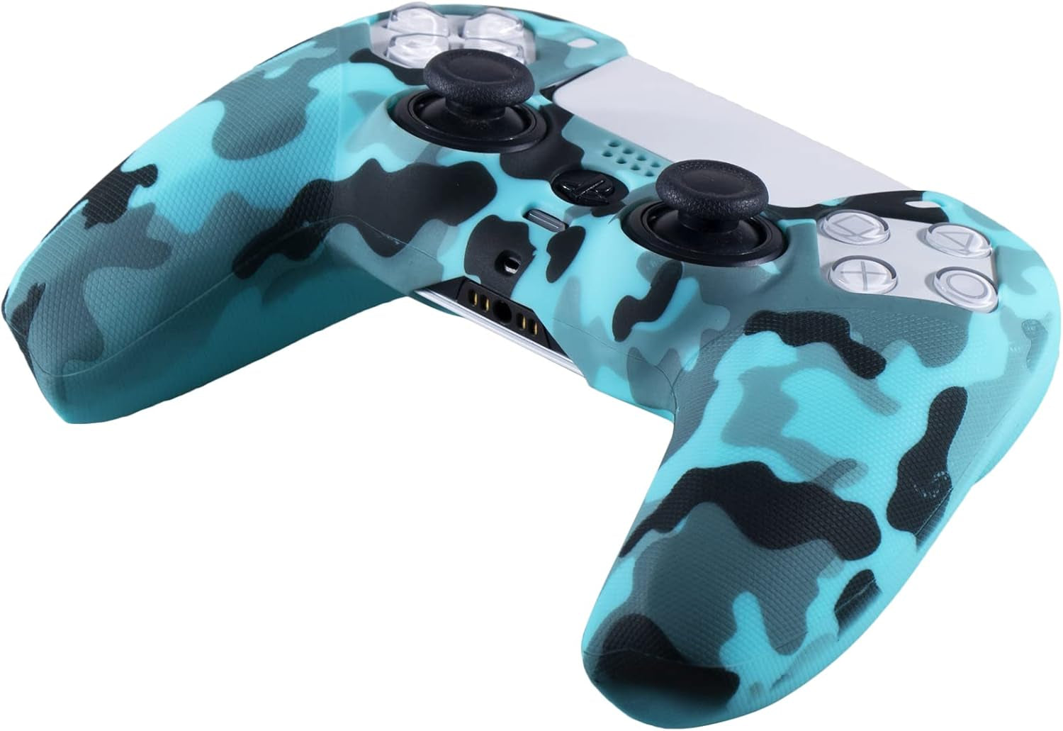 Grip Texture Silicone Skin for PS5 Dualsense Controller X 2(Print Purple+Green) with Pro Thumb Grips X 8