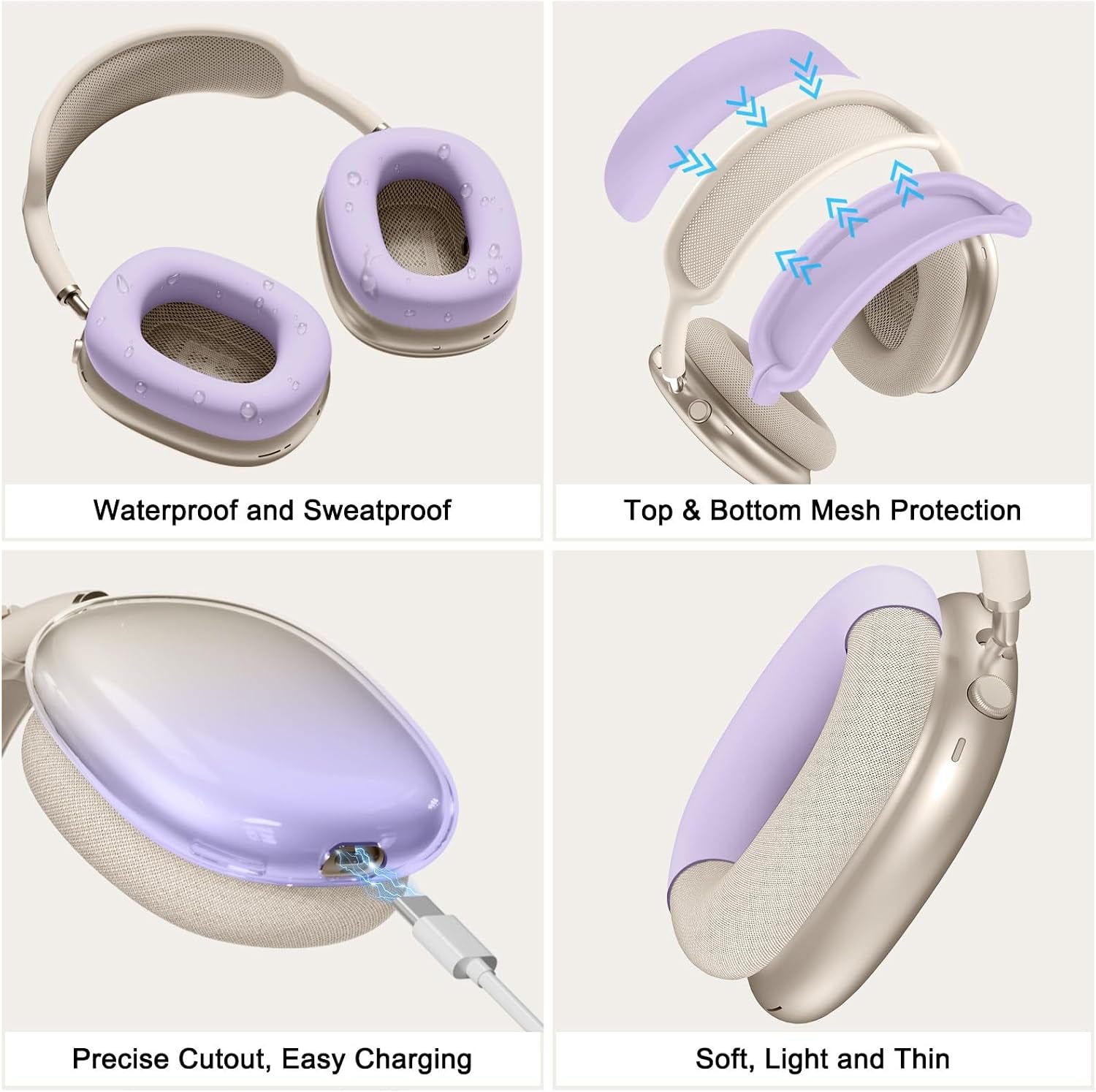 Silicone Case Cover for Airpods Max 2, Clear Gradient Soft TPU Ear Cups Cover/Ear Pad Case Cover/Headband Cover for Airpods Max 2/1 (2026/2024/2020),Transparent Accessories for Apple Airpod Max,Purple