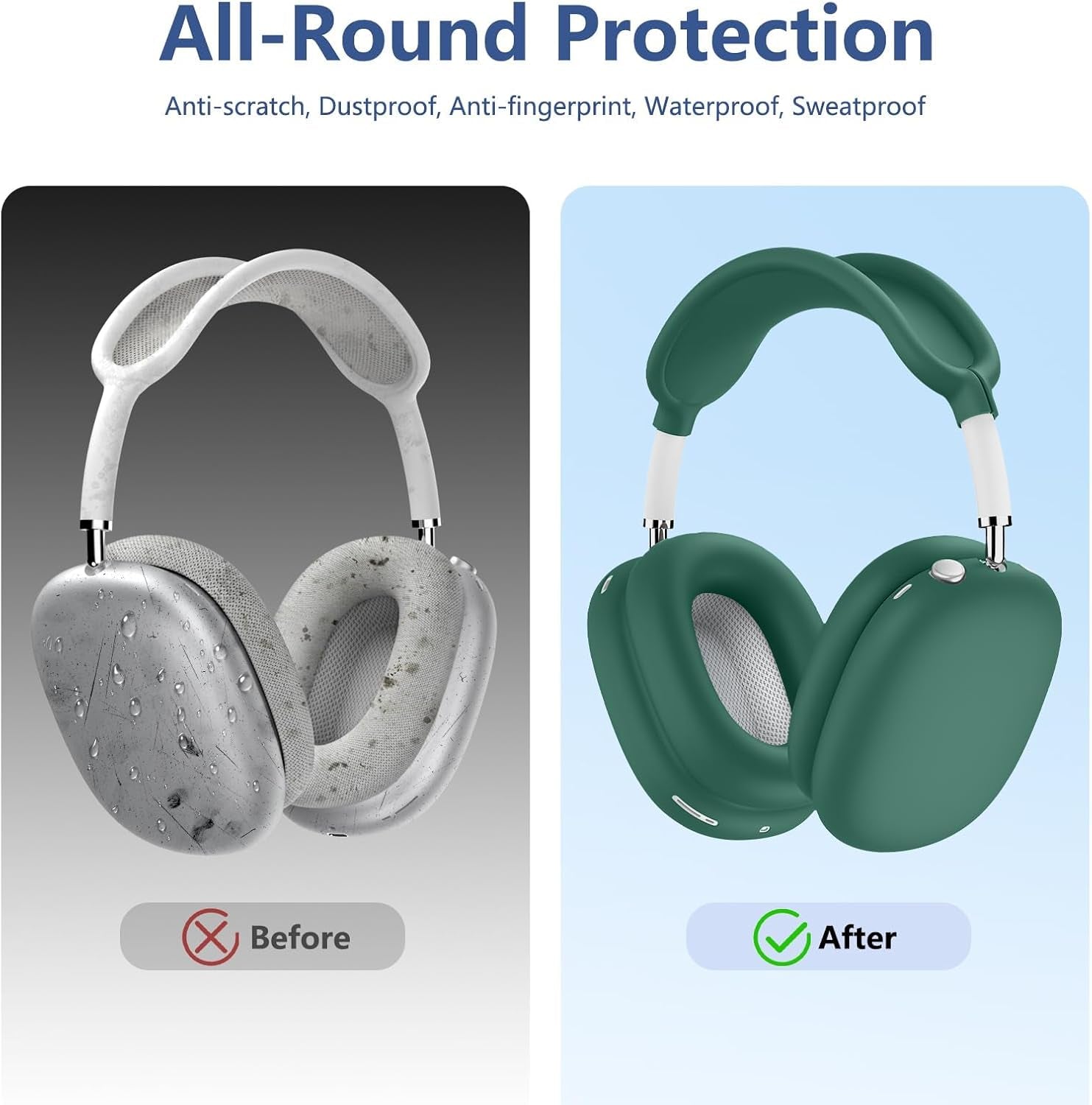 Silicone Case Cover for Airpods Max Headphones, 4 in 1 Accessories Kit: Anti-Scratch Ear Cups/Ear Pad Case/Up down Headband Cover for Airpod Max, Soft Skin Protector for Airpods Max Cover (Green)