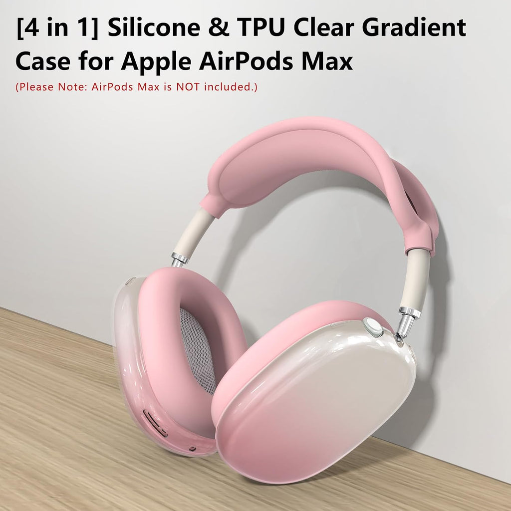 Silicone Case Cover for Airpods Max 2, Clear Gradient Soft TPU Ear Cups Cover/Ear Pad Case Cover/Headband Cover for Airpods Max 2/1 (2026/2024/2020), Transparent Accessories for Apple Airpod Max, Pink