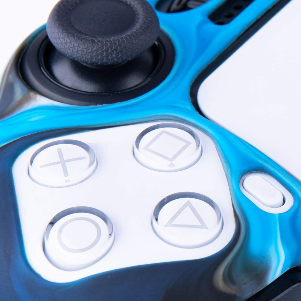 Studded Silicone Rubber Gel Customizing Skin Cover for PS5 Controller X 1(Camouflage Blue) with Pro Thumb Grips X 10